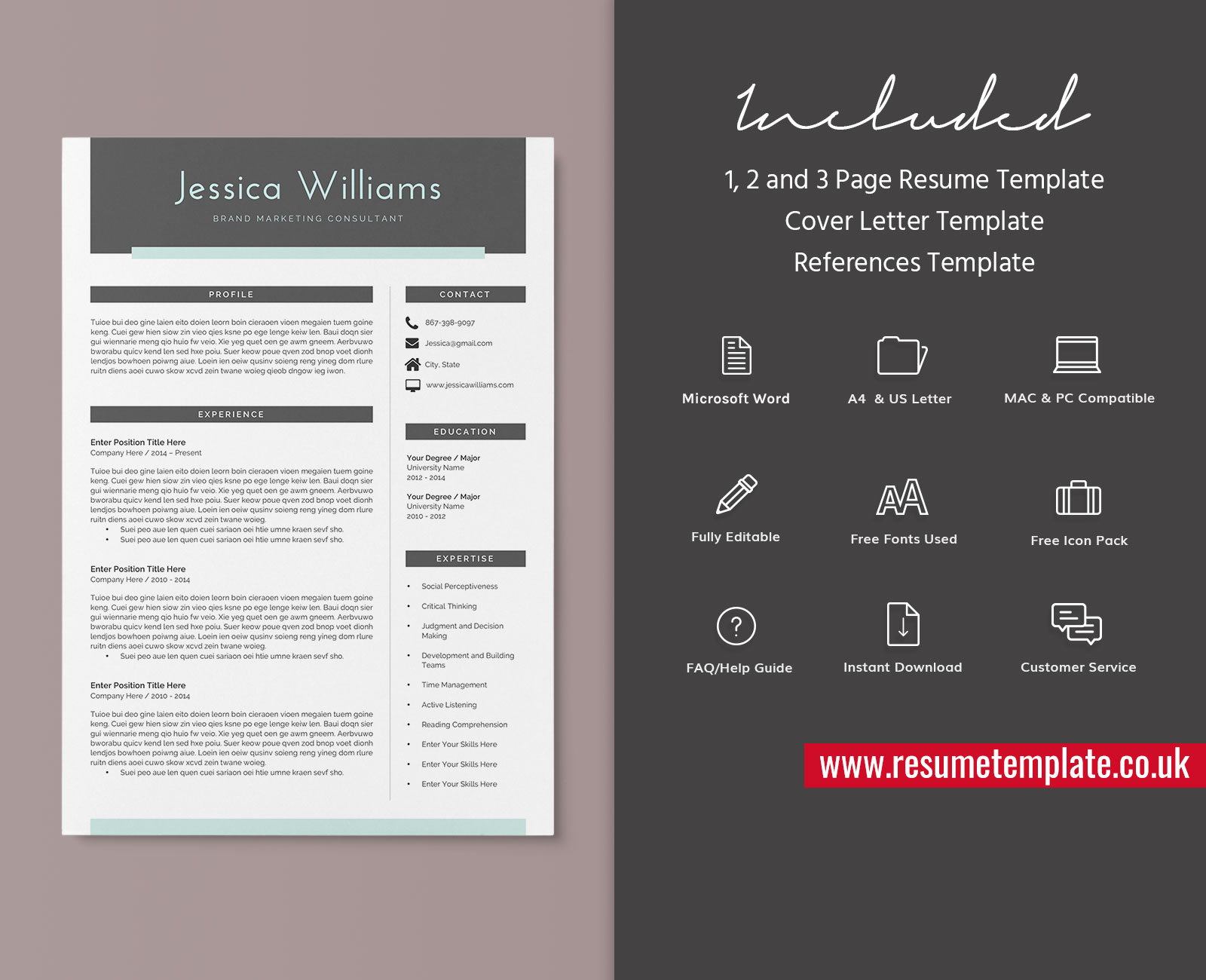 Modern Cv Template Word Simple Resume Teacher Resume Editable Resume 1 3 Page Resume Cover Letter And References For Instant Download Jessica Resume Resumetemplate Co Uk
