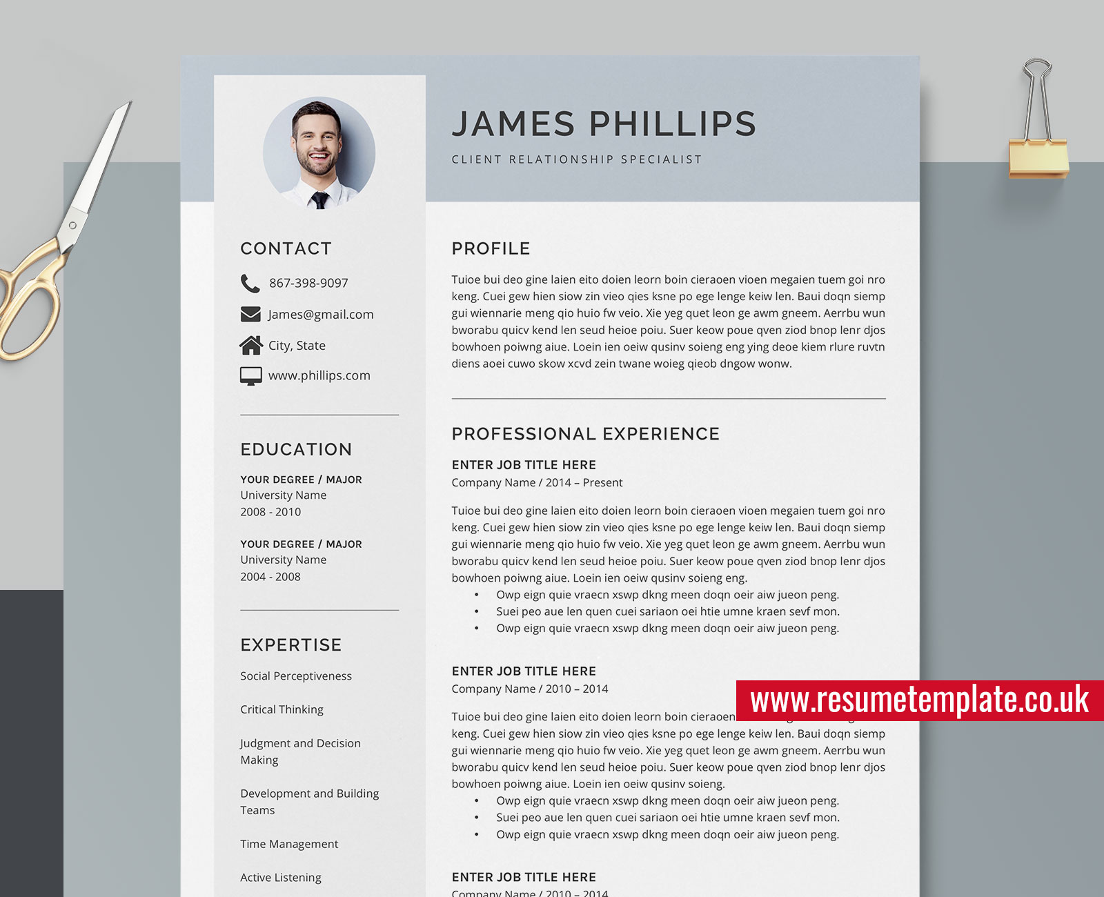 Professional Resume Template For Ms Word Simple Cv Template Design Cv Layout 1 3 Page Resume Cover Letter And References For Instant Download James Resume Resumetemplate Co Uk